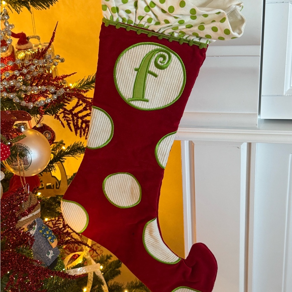 Red and Green Polka Dot Christmas Stocking